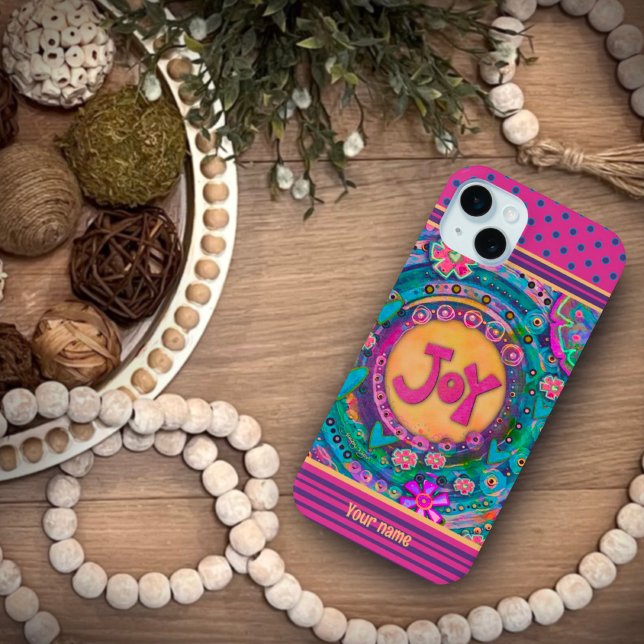 Pretty Pink Floral Joy Dots Inspirivity Name  Case-Mate iPhone Case (Creator Uploaded)