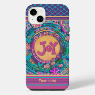 Pretty Pink Floral Joy Dots Inspirivity Name  iPhone 14 Plus Case