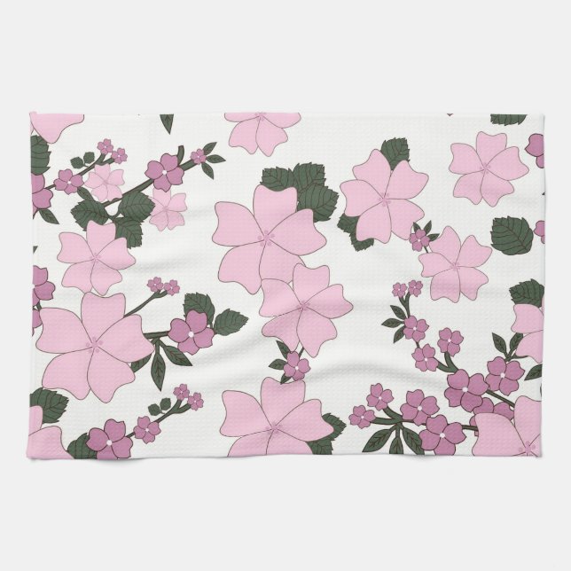 Pretty Pink Floral Kitchen Towel (Horizontal)