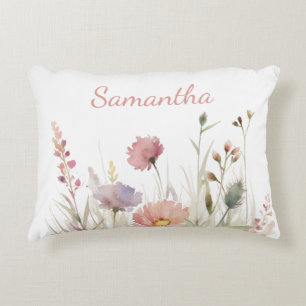 Pretty Pink Floral Name Accent Pillow