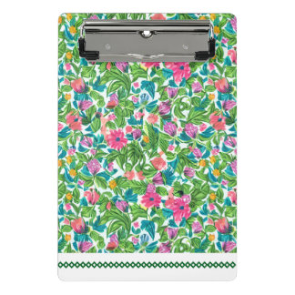 Pretty pink floral pattern greenery leaves Modern Mini Clipboard