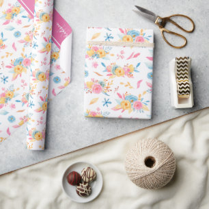 Pretty Pink Floral Pattern Monogrammed Wrapping Paper