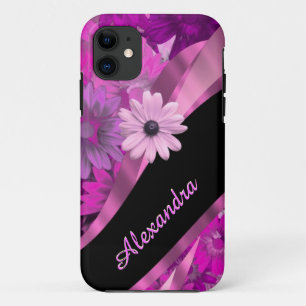 Pretty pink floral pattern personalized iPhone 11 case