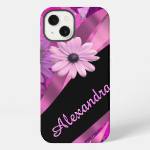 Pretty pink floral pattern personalized iPhone 13 case