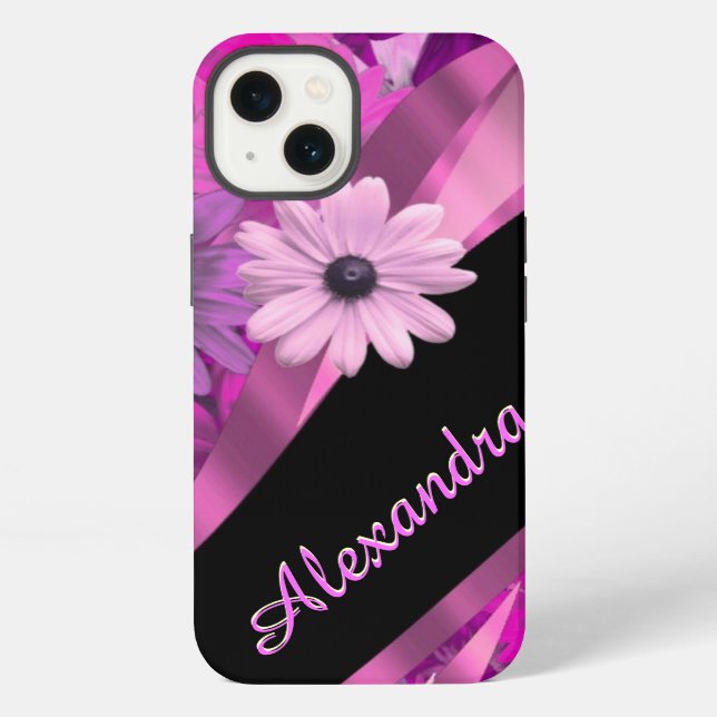 Pretty pink floral pattern personalized iPhone case (Back)
