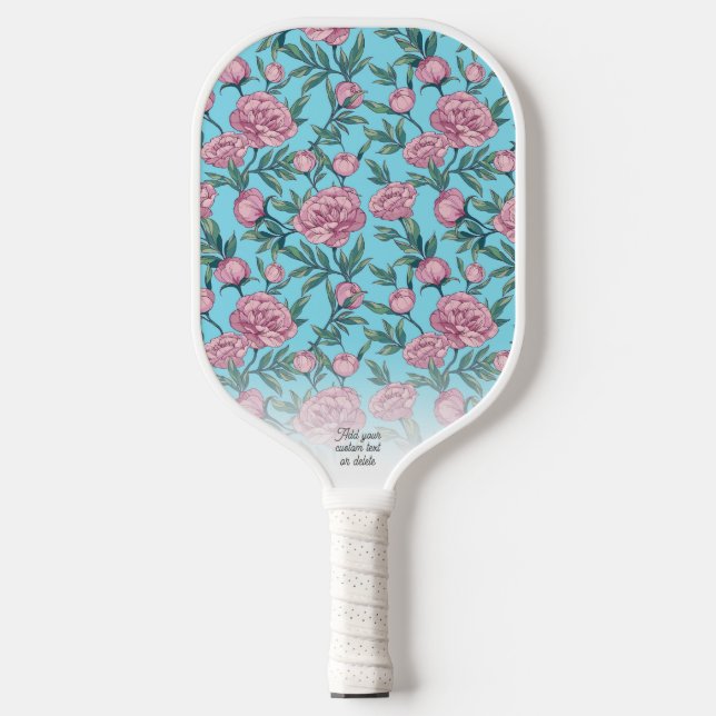 Pretty Pink Floral Pattern Personalized Text Name  Pickleball Paddle (Front)