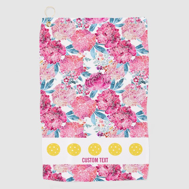 Pretty Pink Floral Pattern Pickleball Sweat Hand Golf Towel (Front)