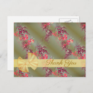 Pretty Pink Floral Pattern Thank You Postcard