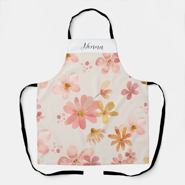 Pretty Pink Floral Personalized Nonna  Apron (Front)