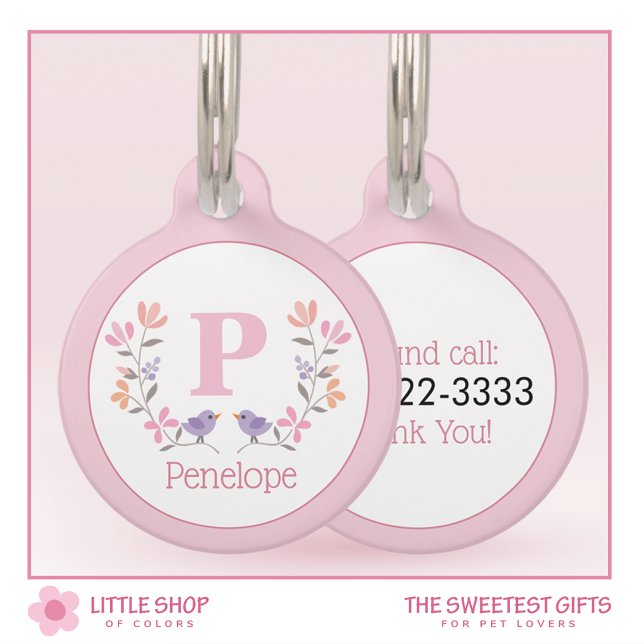 Pretty Pink Floral Personalized Pet Tag (Creator Uploaded)