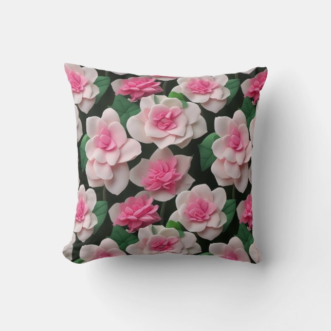 Pretty pink floral pink roses pink dahlias peonies throw pillow (Front)