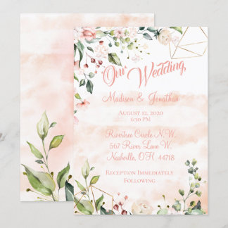 Pretty Pink Floral Script Wedding Invitation