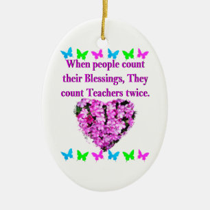 PRETTY PINK FLORAL TEACHER DESIGN CERAMIC ORNAMENT