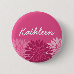 Pretty Pink Floral Trio with Name 2 Inch Round Button