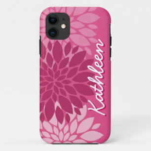 Pretty Pink Floral Trio with Name iPhone 11 Case