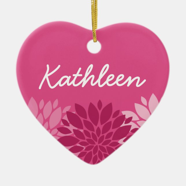 Pretty Pink Floral Trio with Name Ceramic Ornament (Front)