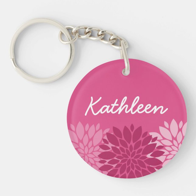 Pretty Pink Floral Trio with Name Keychain (Front)