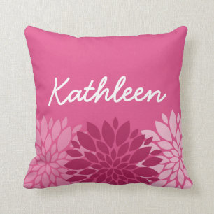 Pretty Pink Floral Trio with Name Throw Pillow