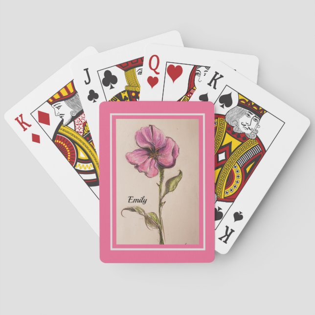 PRETTY PINK FLORAL WITH NAME PLAYING CARDS (Back)