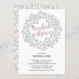 Pretty Pink Floral Wreath Bridal Shower Invitation