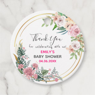 Pretty Pink Floral Wreath Thank You Baby Shower Favour Tags