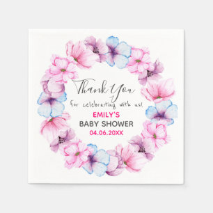 Pretty Pink Floral Wreath Thank You Baby Shower Napkin