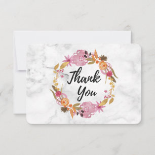 Pretty Pink Floral Wreath Thank You Card