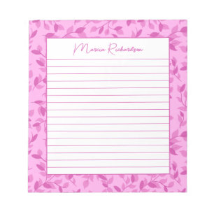 Pretty Pink Florals Modern Personalized Lined Notepad
