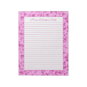 Pretty Pink Florals Personalized 8.5x11 Lined Notepad
