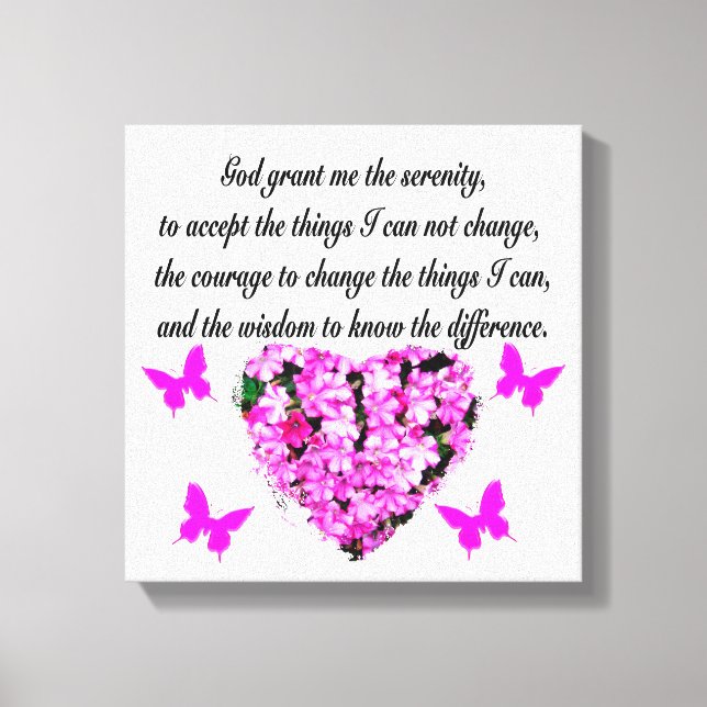PRETTY PINK FLOWER AND BUTTERFLY SERENITY PRAYER CANVAS PRINT (Front)
