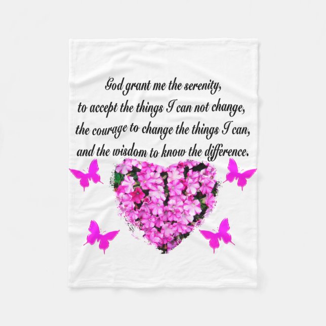 PRETTY PINK FLOWER AND BUTTERFLY SERENITY PRAYER FLEECE BLANKET (Front)