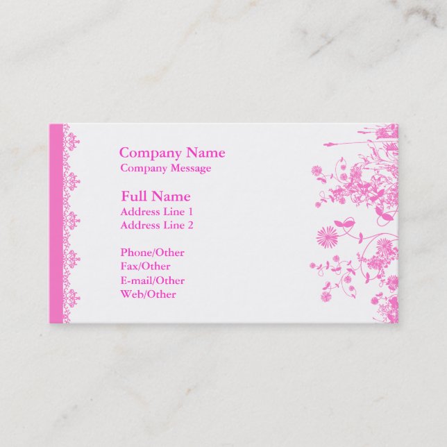 Pretty Pink Flower Business Card Template (Front)