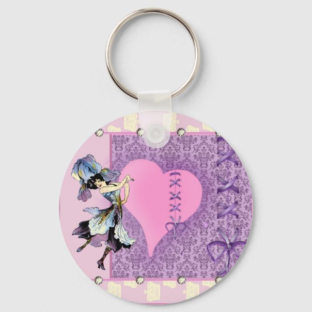 Pretty Pink Flower Fairy Accessories - add name Keychain (Front)