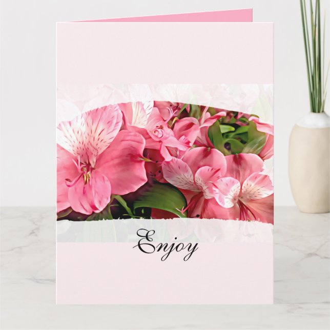 Pretty Pink Flower Folded Greeting Card (Front)