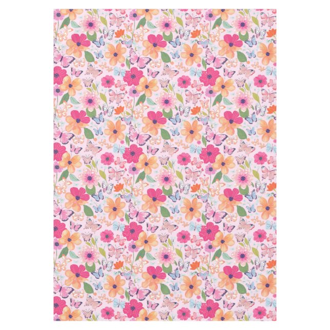 Pretty Pink Flower Garden Tablecloth (Front)