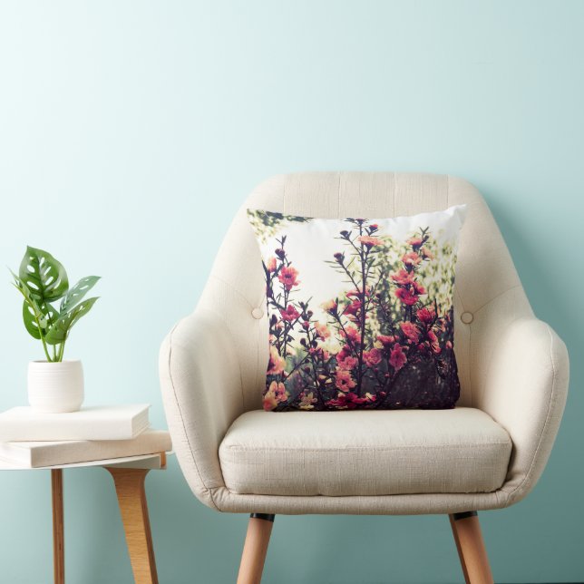 Pretty Pink Flower Meadow Throw Pillow (Chair)