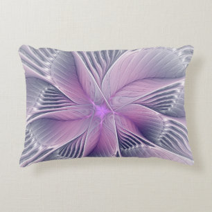 Pretty Pink Flower Modern Abstract Fractal Art Accent Pillow