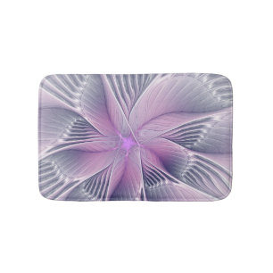 Pretty Pink Flower Modern Abstract Fractal Art Bath Mat
