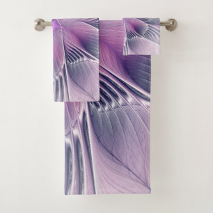 Pretty Pink Flower Modern Abstract Fractal Art Bath Towel Set