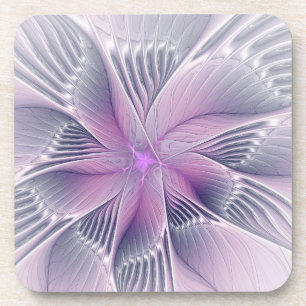 Pretty Pink Flower Modern Abstract Fractal Art Coaster