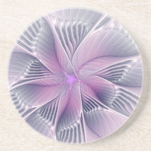 Pretty Pink Flower Modern Abstract Fractal Art Coaster