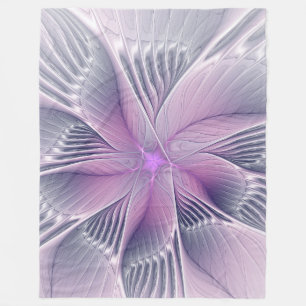 Pretty Pink Flower Modern Abstract Fractal Art Fleece Blanket