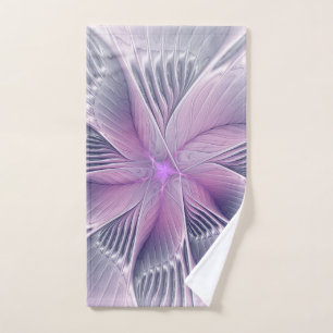 Pretty Pink Flower Modern Abstract Fractal Art Hand Towel