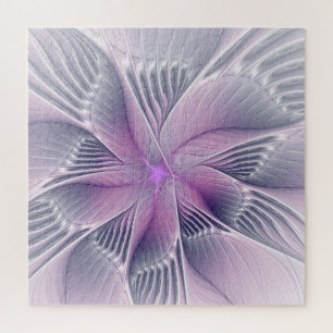 Pretty Pink Flower Modern Abstract Fractal Art Jigsaw Puzzle