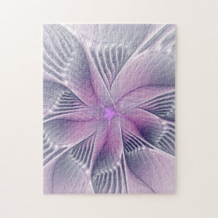 Pretty Pink Flower Modern Abstract Fractal Art Jigsaw Puzzle