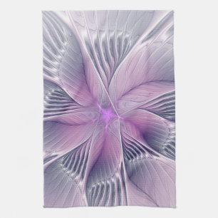 Pretty Pink Flower Modern Abstract Fractal Art Kitchen Towel