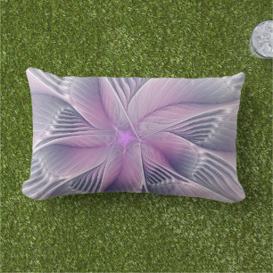 Pretty Pink Flower Modern Abstract Fractal Art Lumbar Pillow
