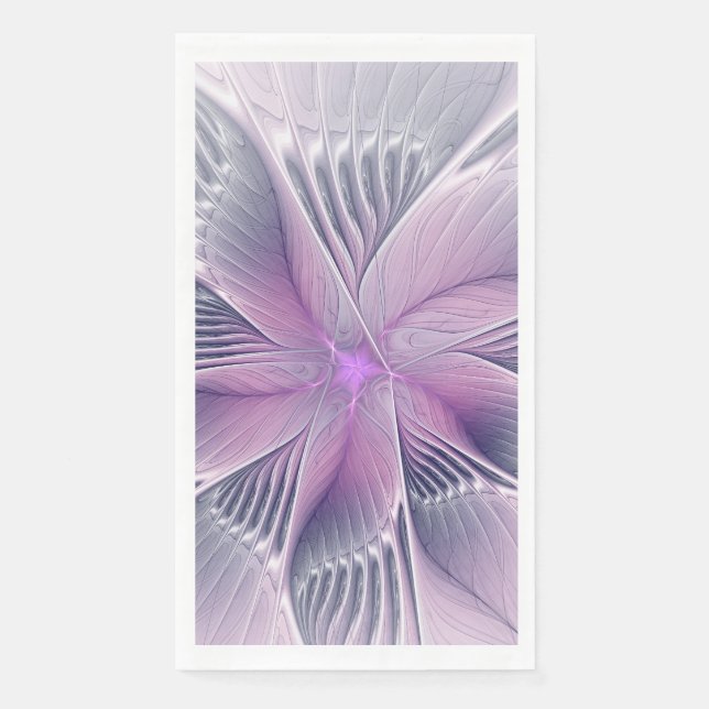 Pretty Pink Flower Modern Abstract Fractal Art Napkin (Front)