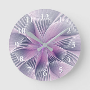Pretty Pink Flower Modern Abstract Fractal Art Round Clock