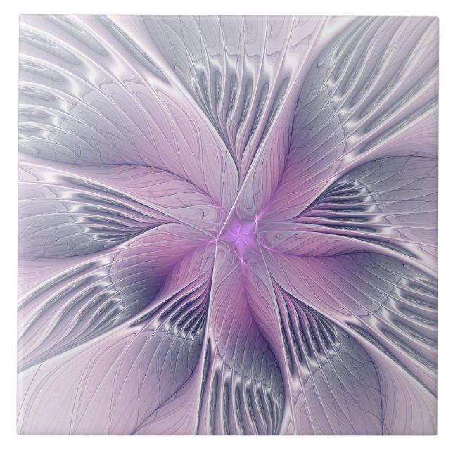 Pretty Pink Flower Modern Abstract Fractal Art Tile (Front)